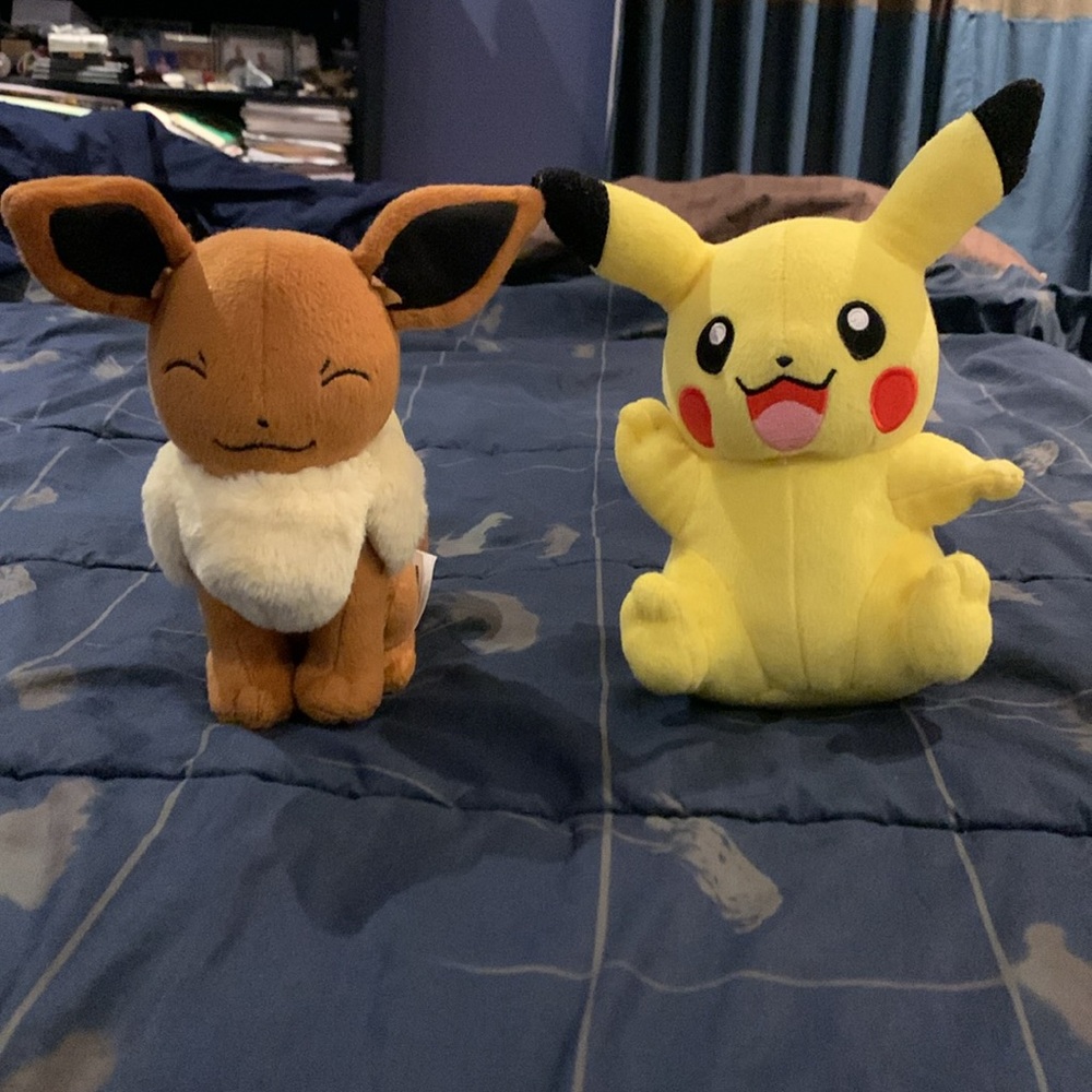 2 NWOT Tomy Pokémon 8” Plush Stuffies - Pickachu & Eevee